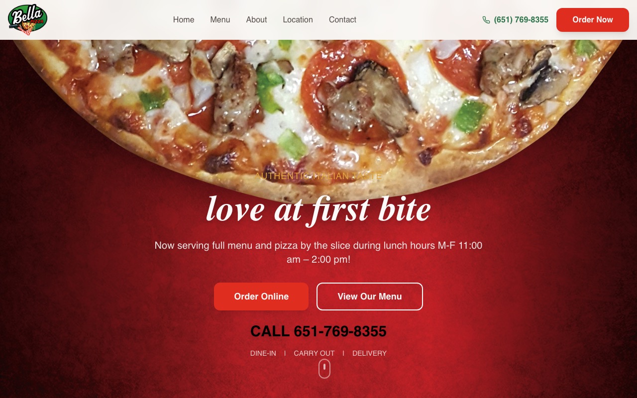 Bella Pizza website