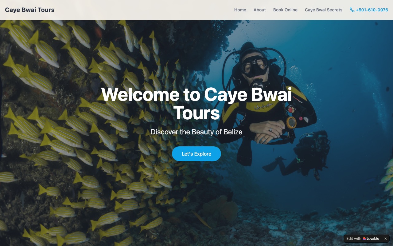 Caye Bwai Tours website